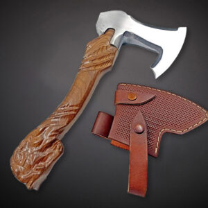Custom Handmade D2 Steel Hunting Mini Axe With Lion Shape Handle