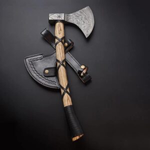 Hunting Axe Handmade Damascus Steel Head Olive Wood Handle