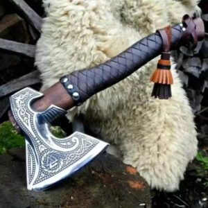 D2 Steel Hunting Axe Custom Handmade Etching On Blade Wood Handle